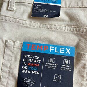 ST. JOHN'S BAY MEN'S SIZE 34 X 30 SLIM FIT PANTS 5 POCKETS CREAM COLORED NWT